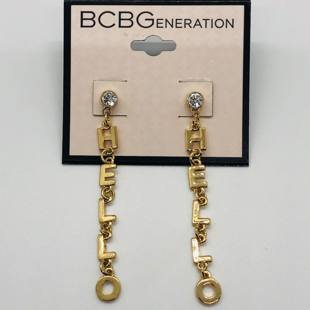 Brand New BCBGeneration Gold HELLO Earrings
